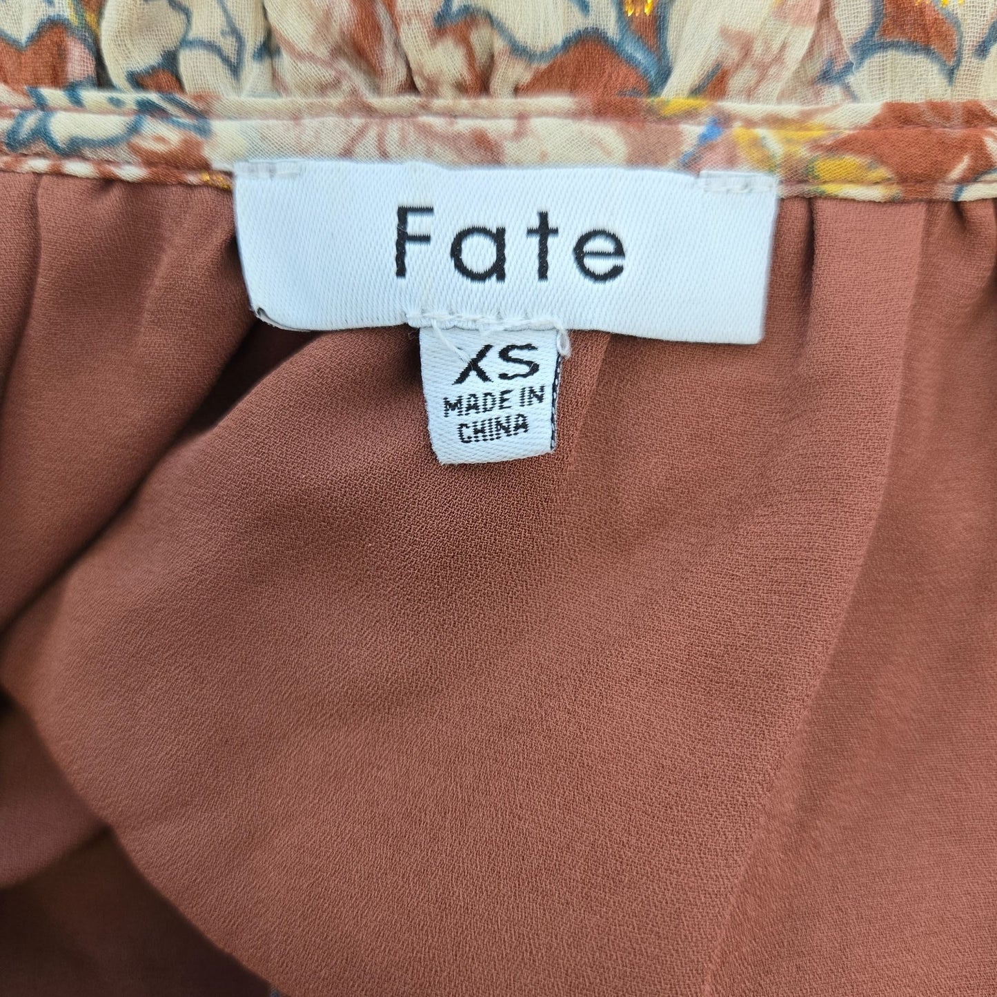 Fate Floral Metallic Ruffle Sleeve Boho Mini Dress Size XS