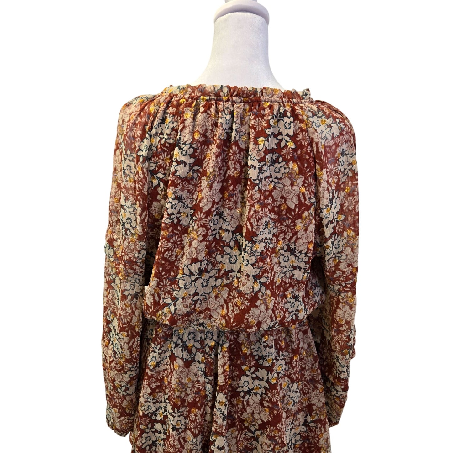 Fate Floral Metallic Ruffle Sleeve Boho Mini Dress Size XS