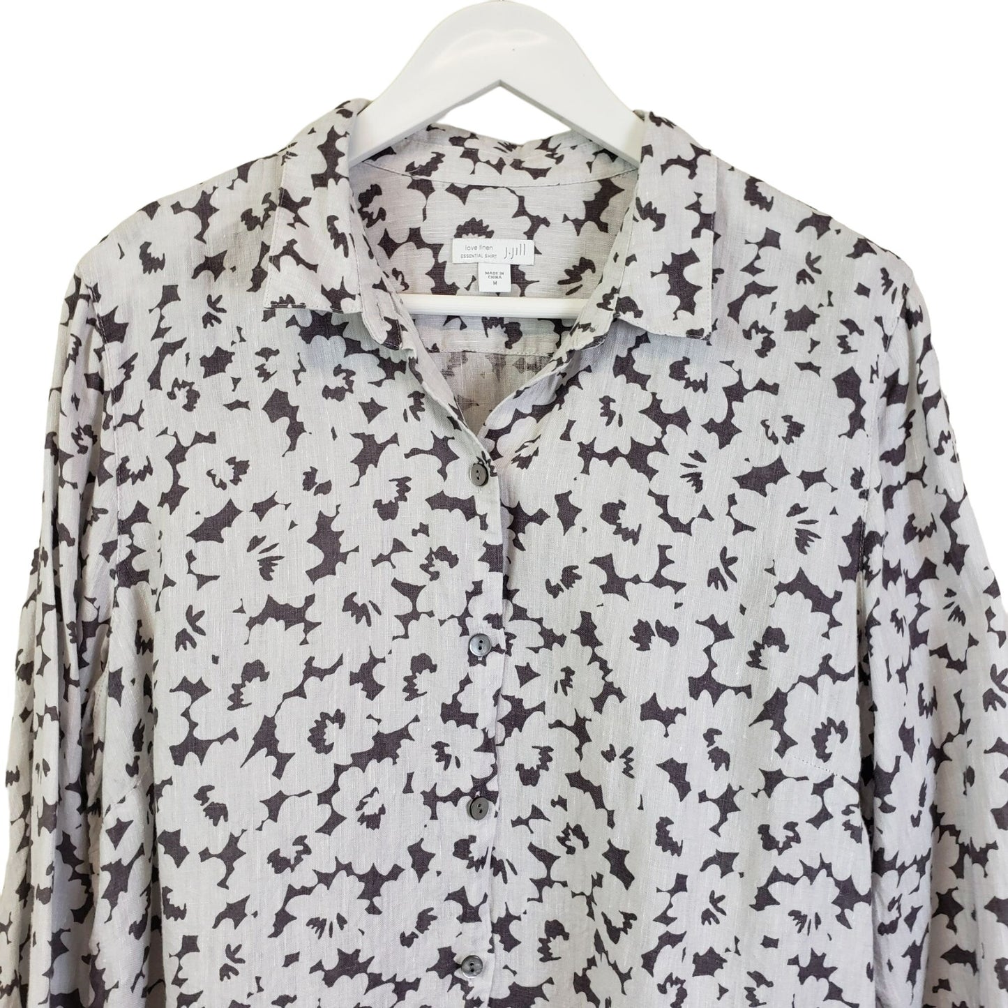 J. Jill Love Linen 100% Linen Floral Essential Button Down Shirt Size Medium