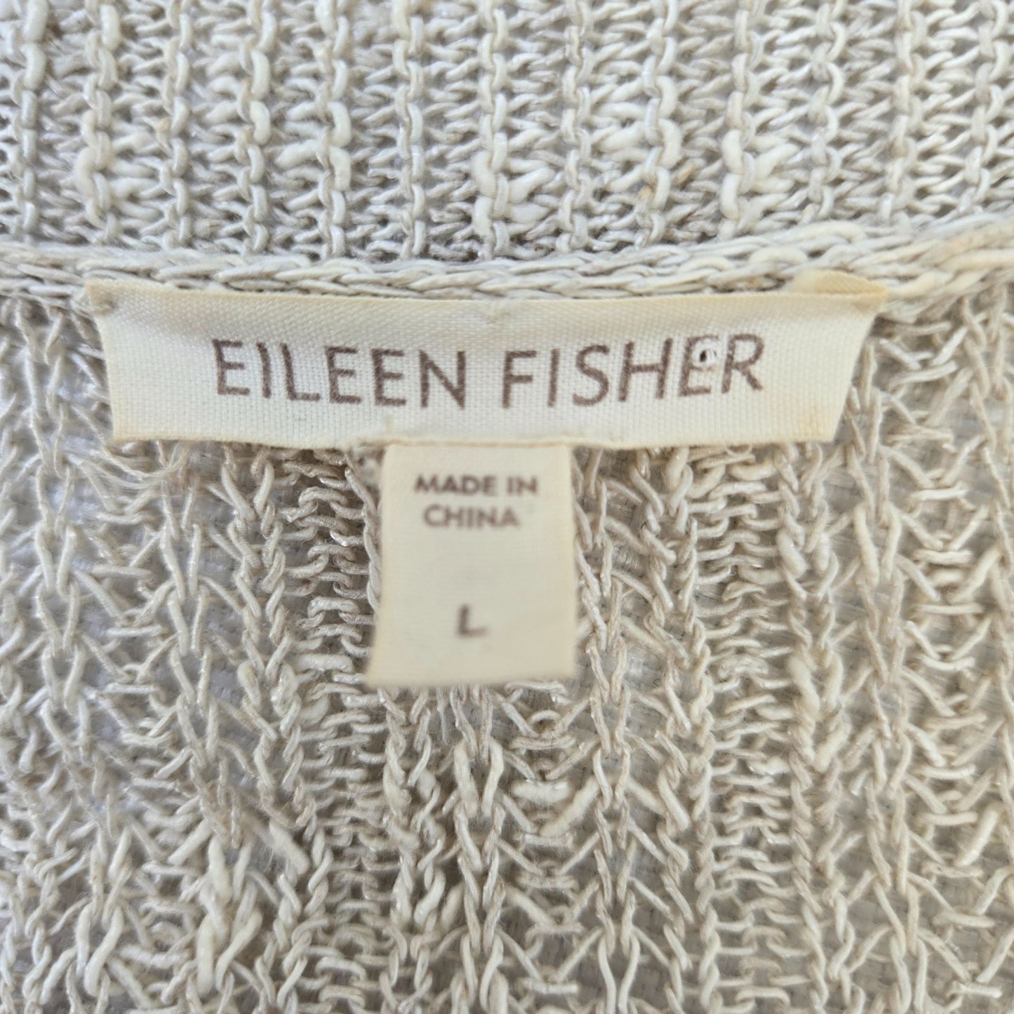 Eileen Fisher Linen Blend Open Knit Cardigan Sweater Size Large