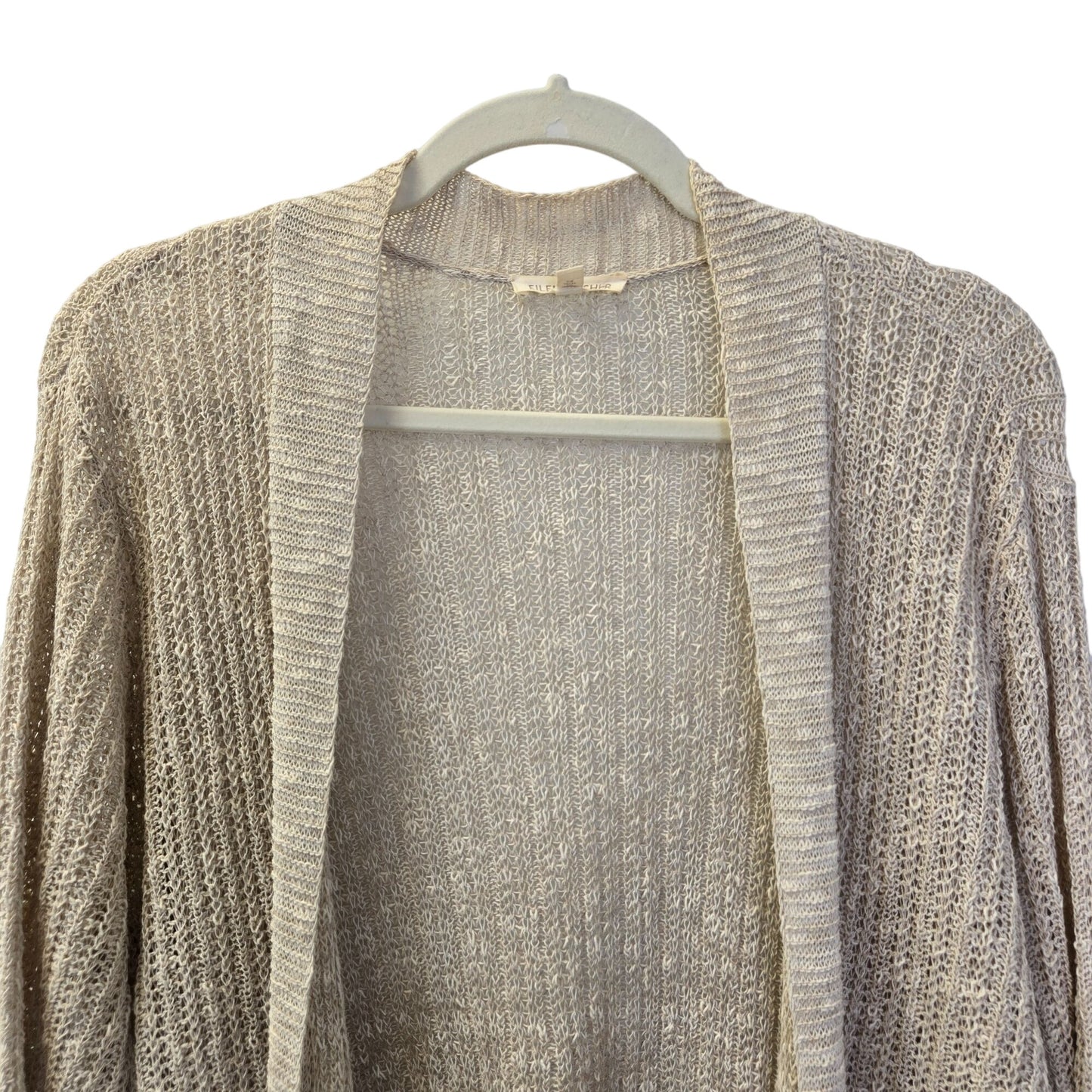 Eileen Fisher Linen Blend Open Knit Cardigan Sweater Size Large