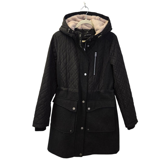 Lucky Brand Mixed Media Wool Blend Quilted Hooded Coat Size Medium