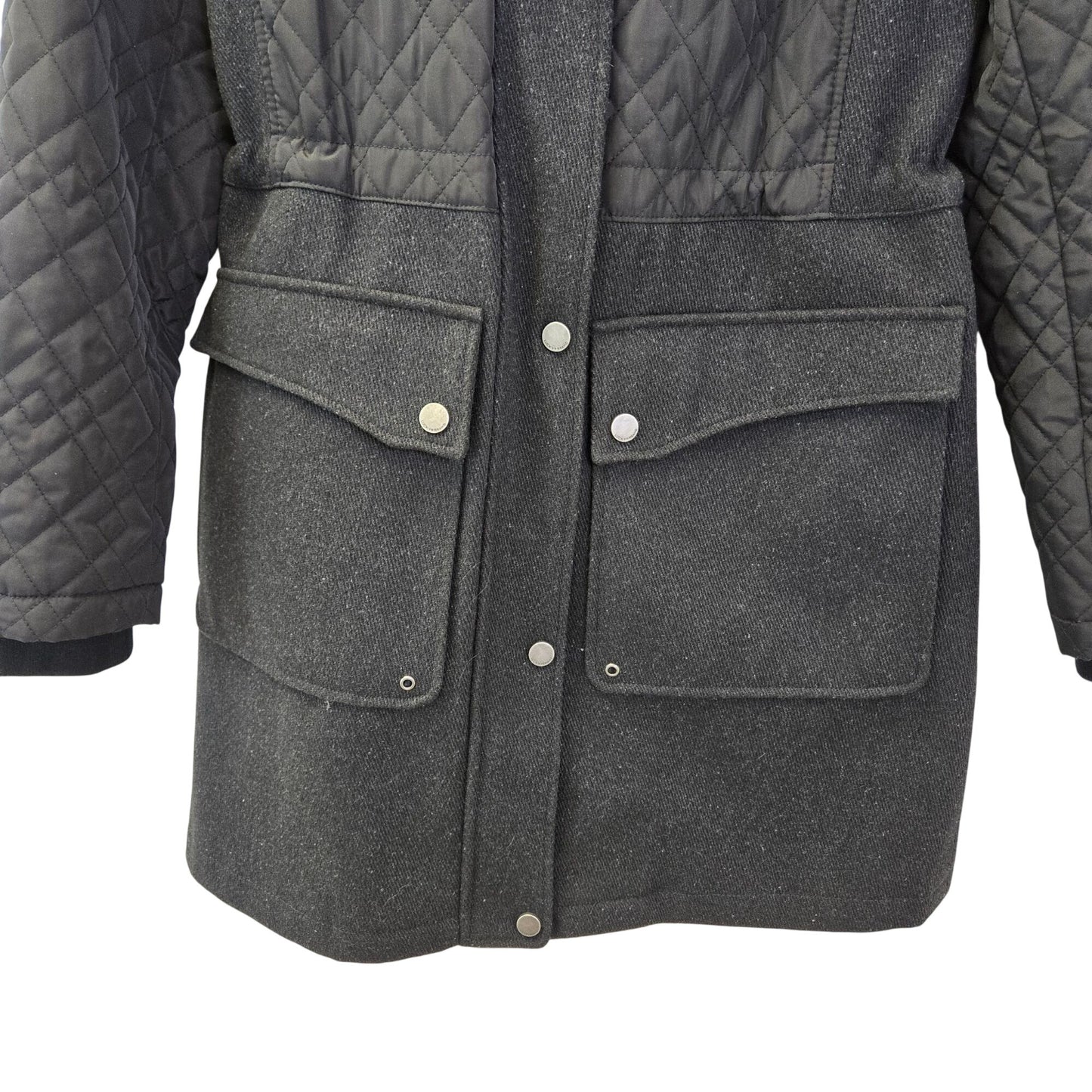 Lucky Brand Mixed Media Wool Blend Quilted Hooded Coat Size Medium