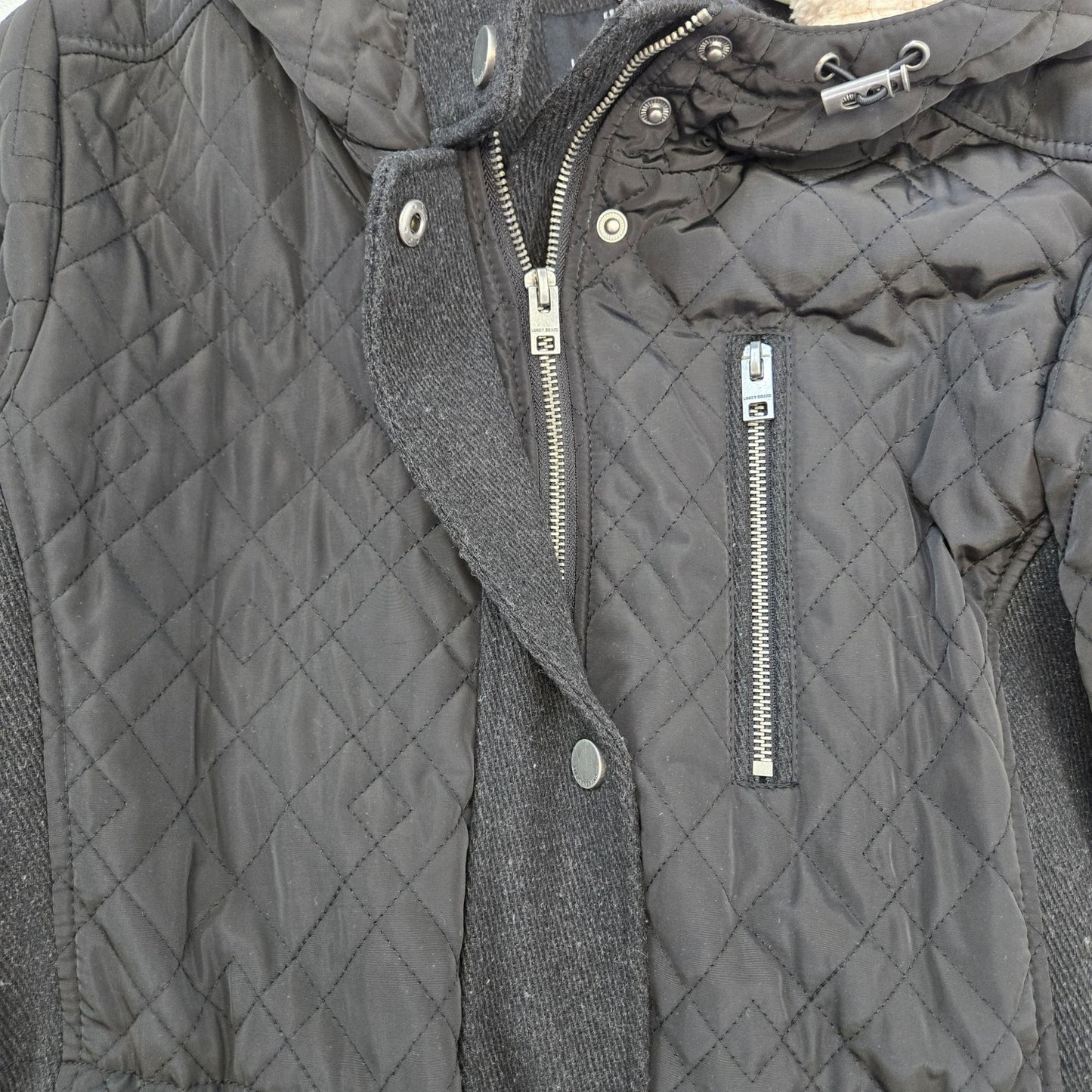Lucky Brand Mixed Media Wool Blend Quilted Hooded Coat Size Medium