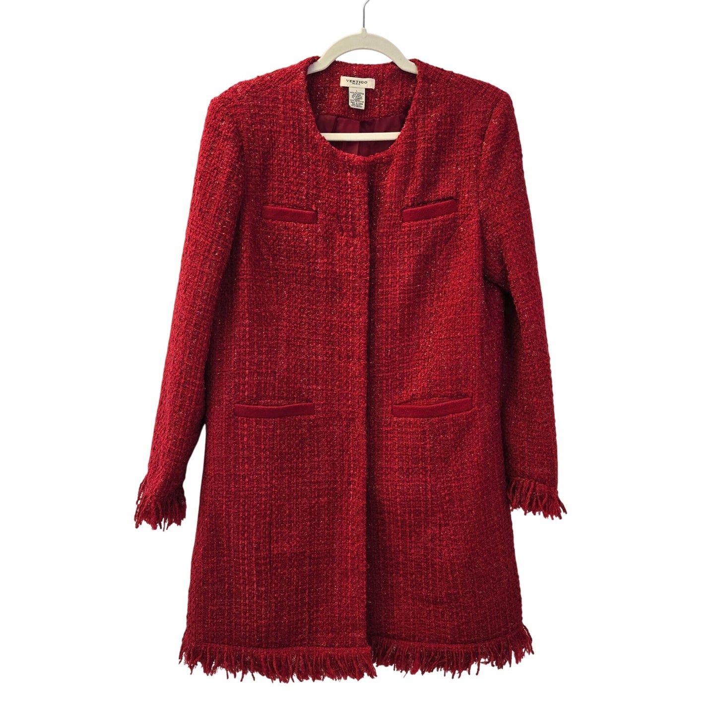 Vertigo Paris Wool Blend Tweed Metallic Fringe Accent Coat Size L