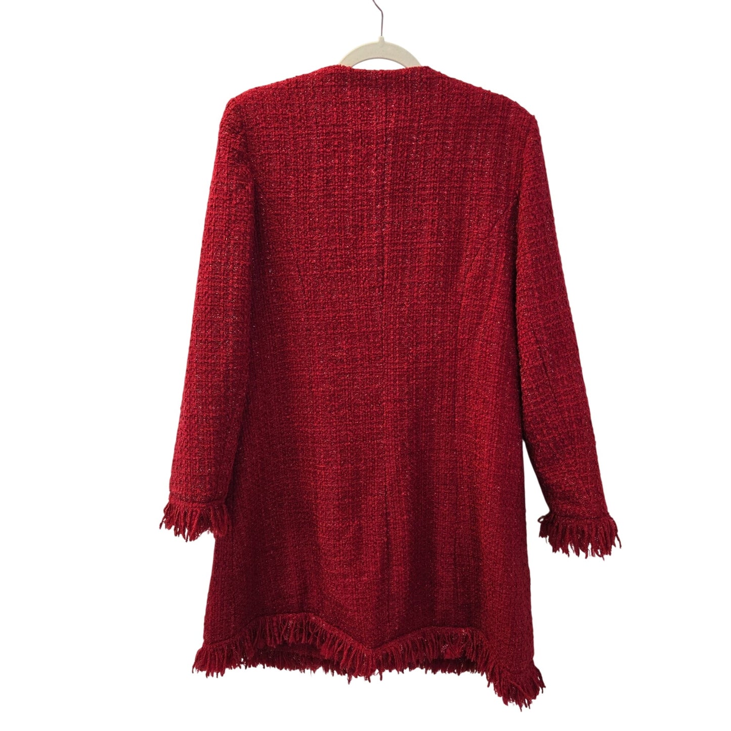 Vertigo Paris Wool Blend Tweed Metallic Fringe Accent Coat Size L