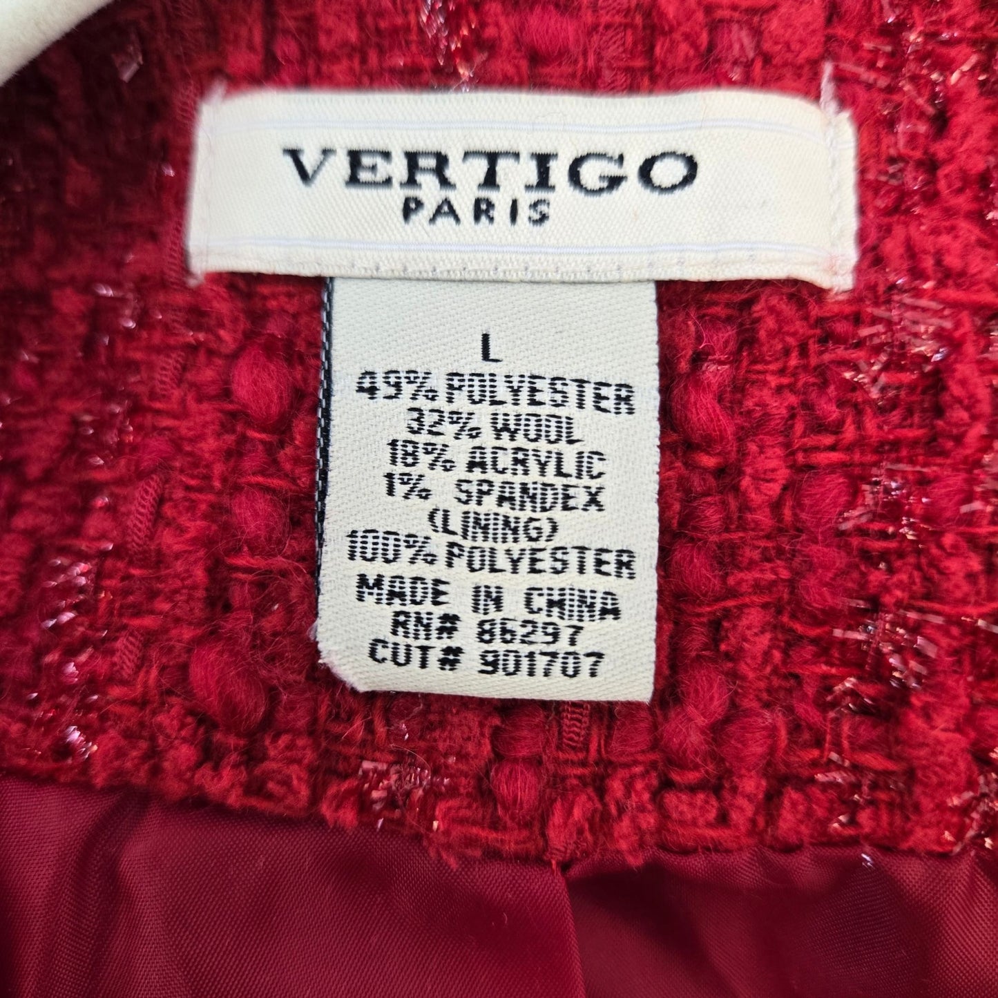 Vertigo Paris Wool Blend Tweed Metallic Fringe Accent Coat Size L