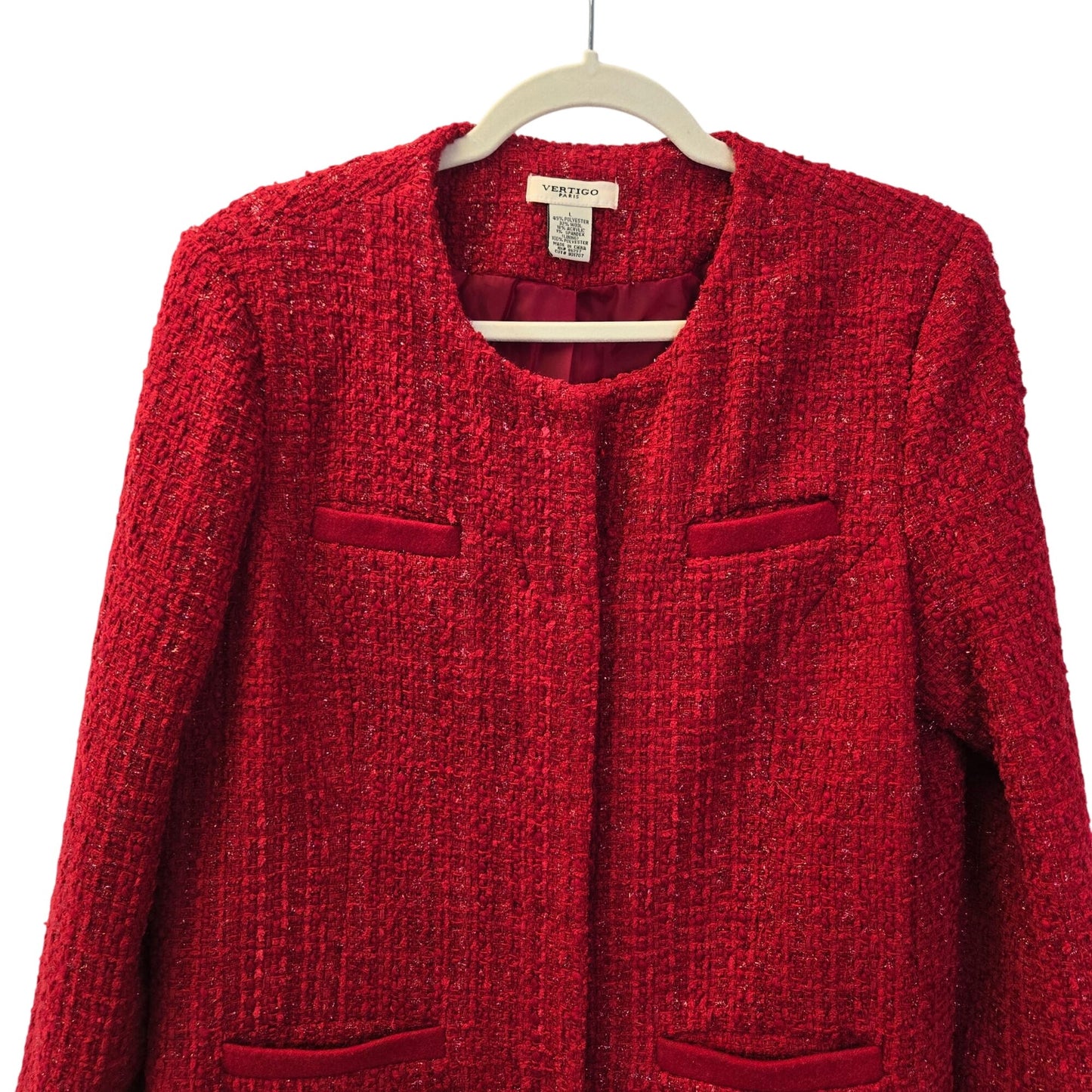 Vertigo Paris Wool Blend Tweed Metallic Fringe Accent Coat Size L
