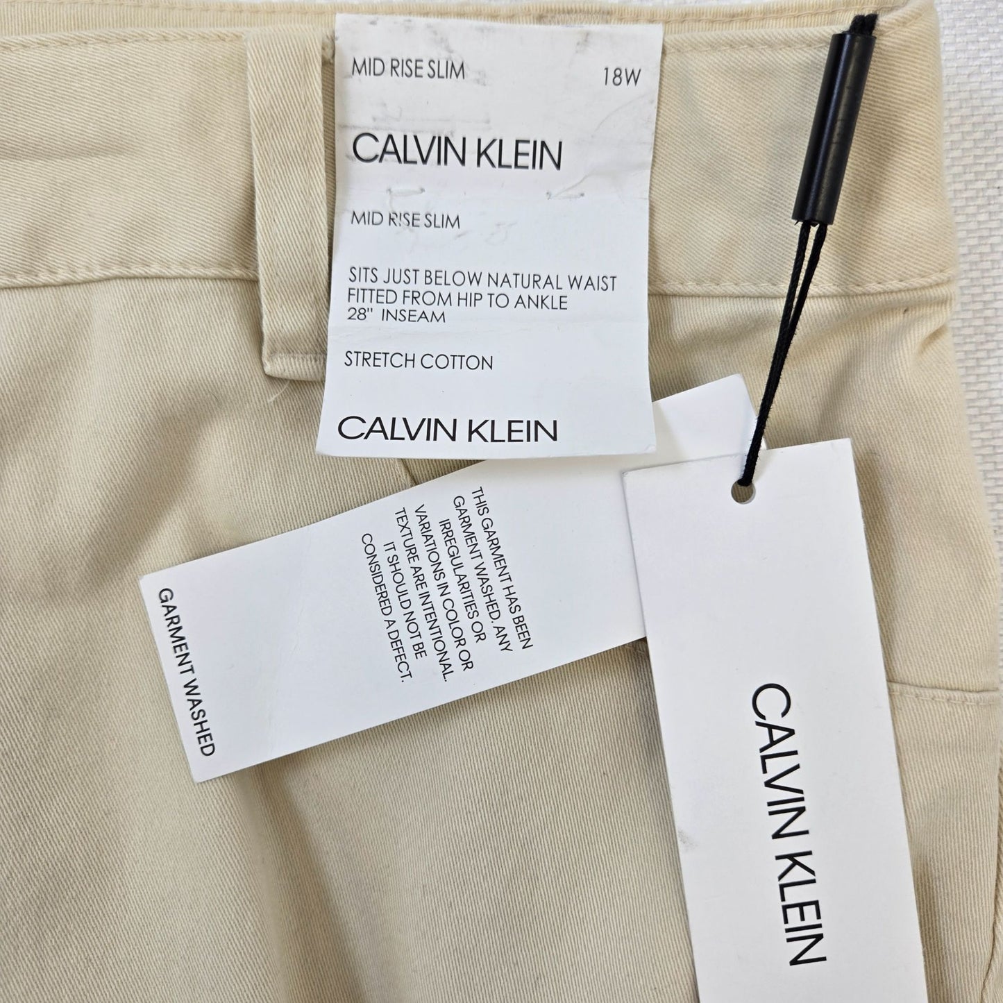 NWT Calvin Klein Mid-Rise Slim Cream Color Pants Size 18W