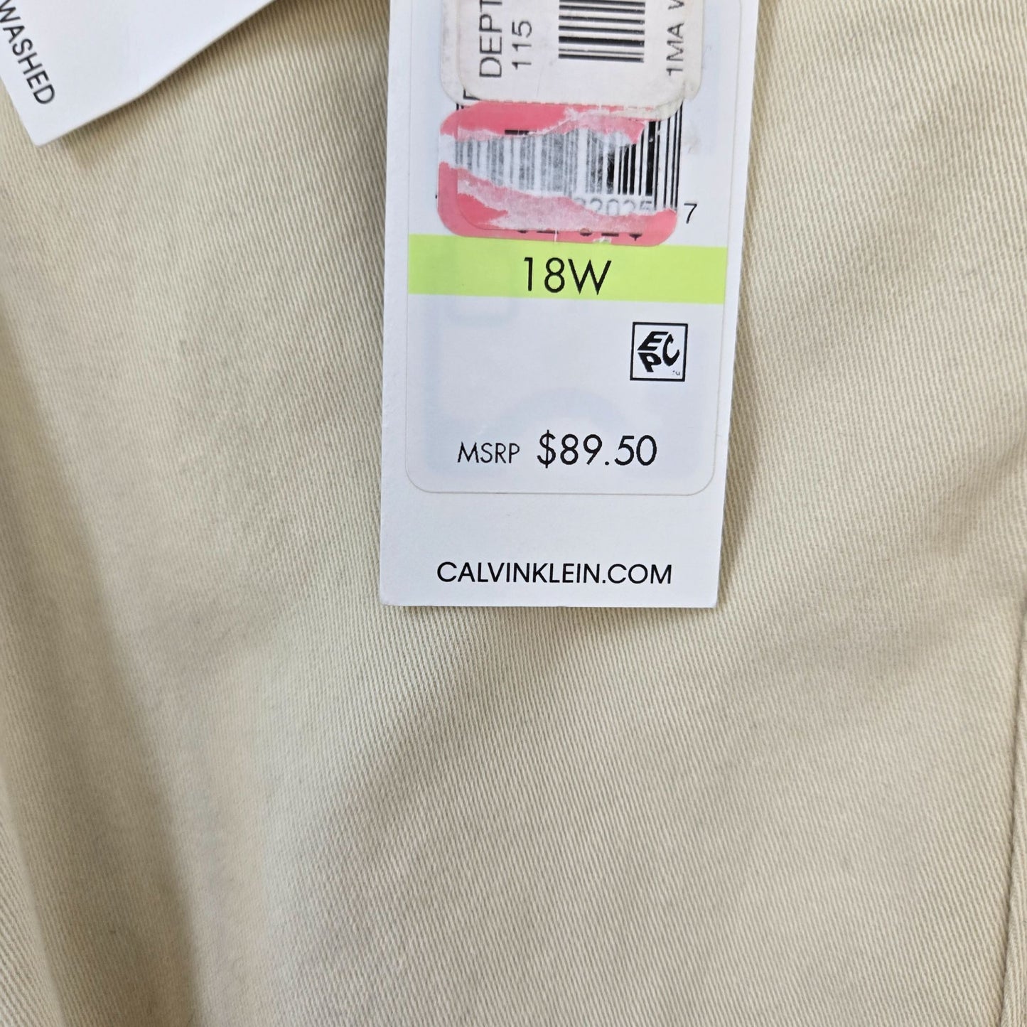 NWT Calvin Klein Mid-Rise Slim Cream Color Pants Size 18W