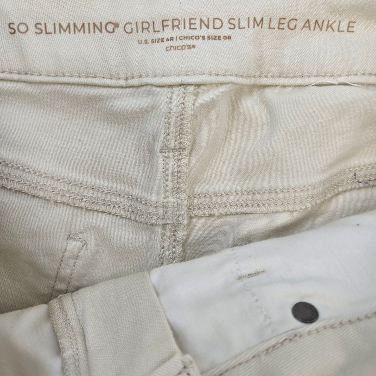 Chico's So Slimming Girlfriend Slim Leg Ankle Embroidered Jeans Size 4