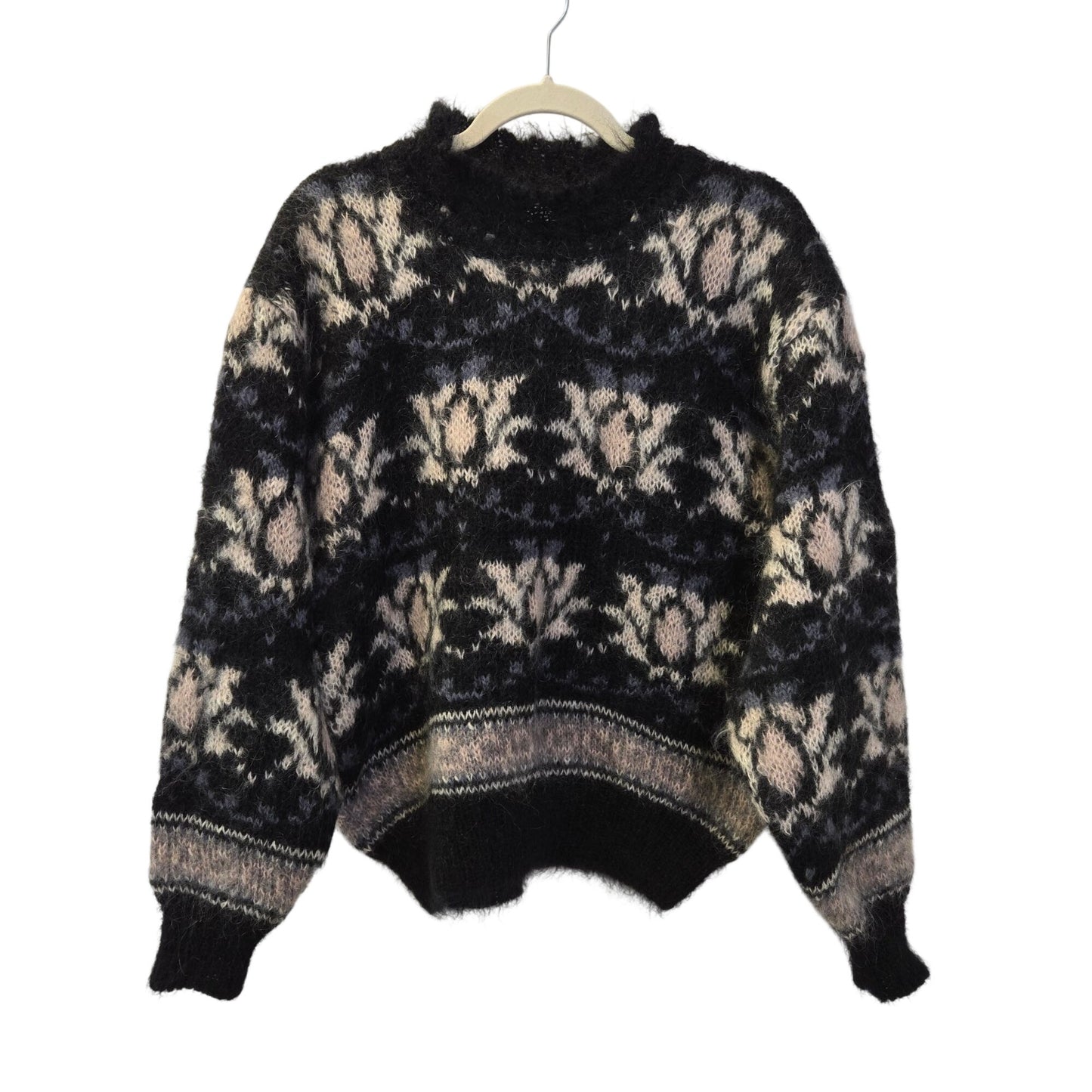 Icelandic Design Wool & Mohair Blend Floral Scalloped Neck Sweater Size S/M