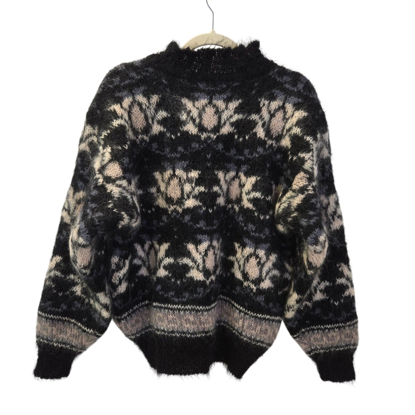 Icelandic Design Wool & Mohair Blend Floral Scalloped Neck Sweater Size S/M