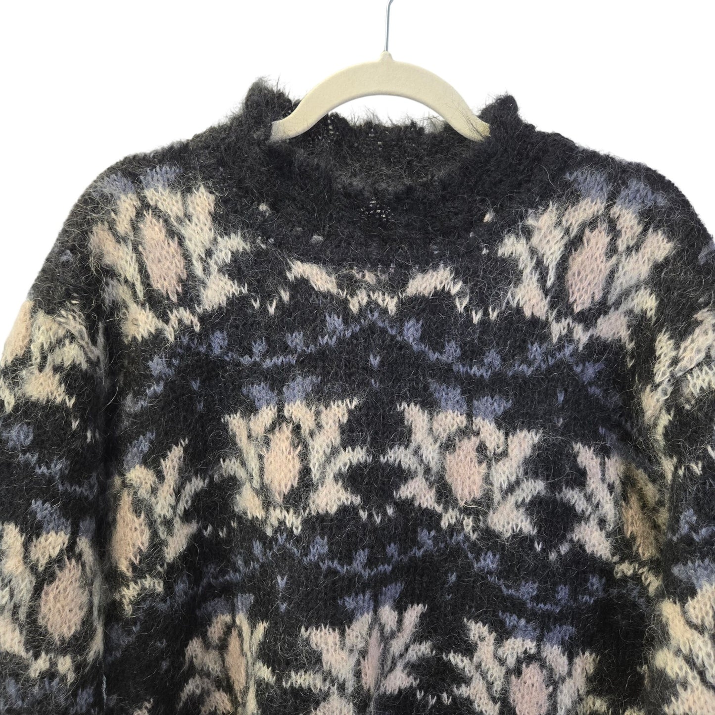 Icelandic Design Wool & Mohair Blend Floral Scalloped Neck Sweater Size S/M