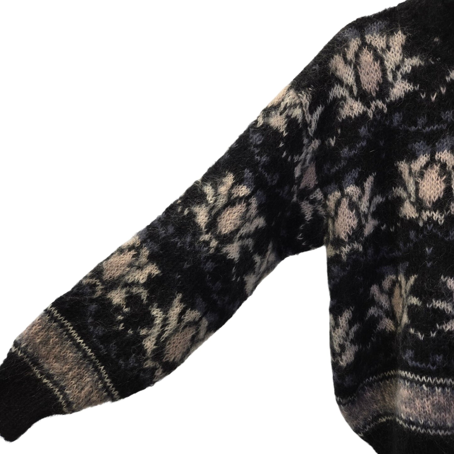 Icelandic Design Wool & Mohair Blend Floral Scalloped Neck Sweater Size S/M