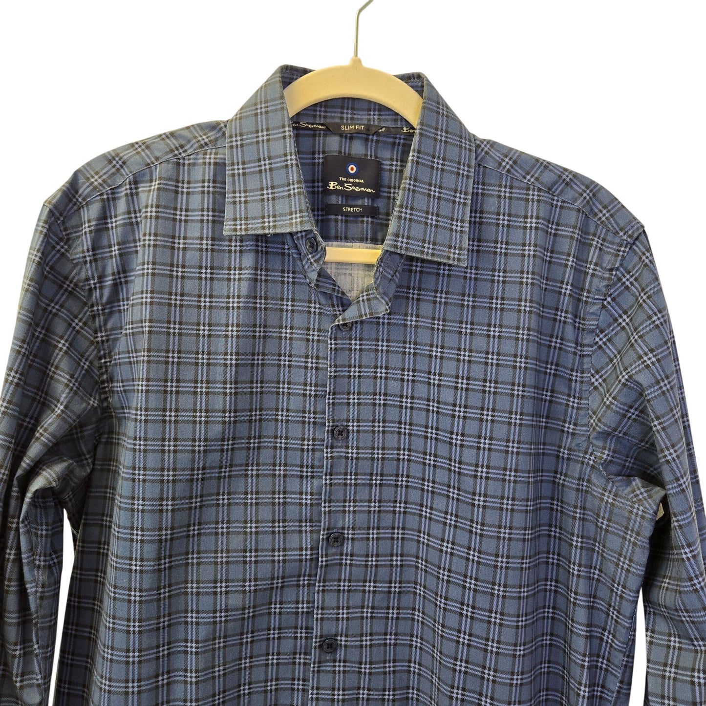 Ben Sherman Slim Fit Stretch Plaid Button Down Shirt Size Medium