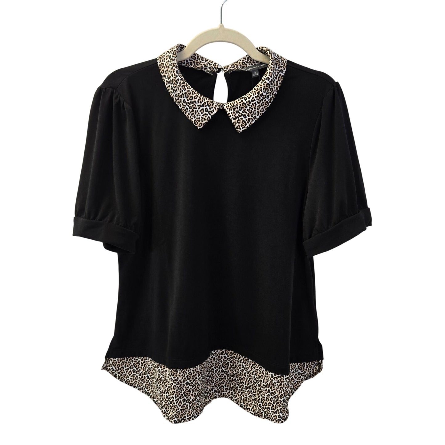NWT Adrianna Papell Short Puff Sleeve Mixed Media Knit Top Size Small