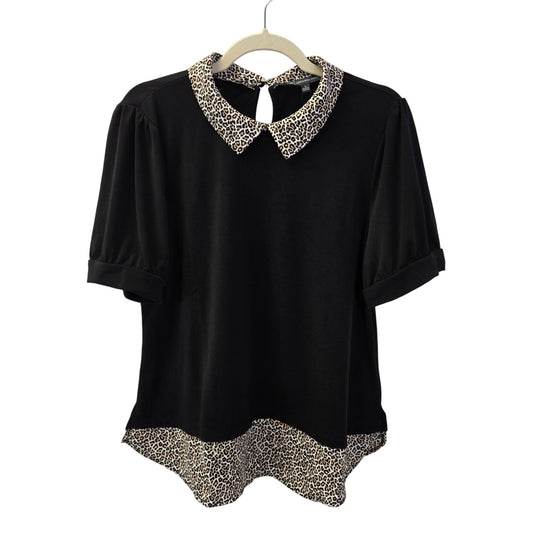 NWT Adrianna Papell Short Puff Sleeve Mixed Media Knit Top Size Small