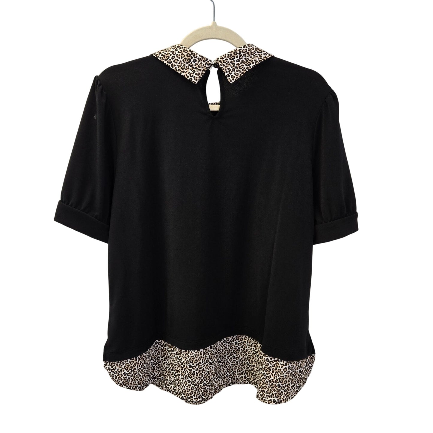 NWT Adrianna Papell Short Puff Sleeve Mixed Media Knit Top Size Small