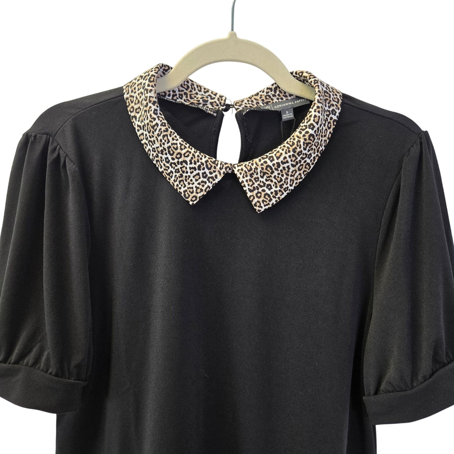NWT Adrianna Papell Short Puff Sleeve Mixed Media Knit Top Size Small