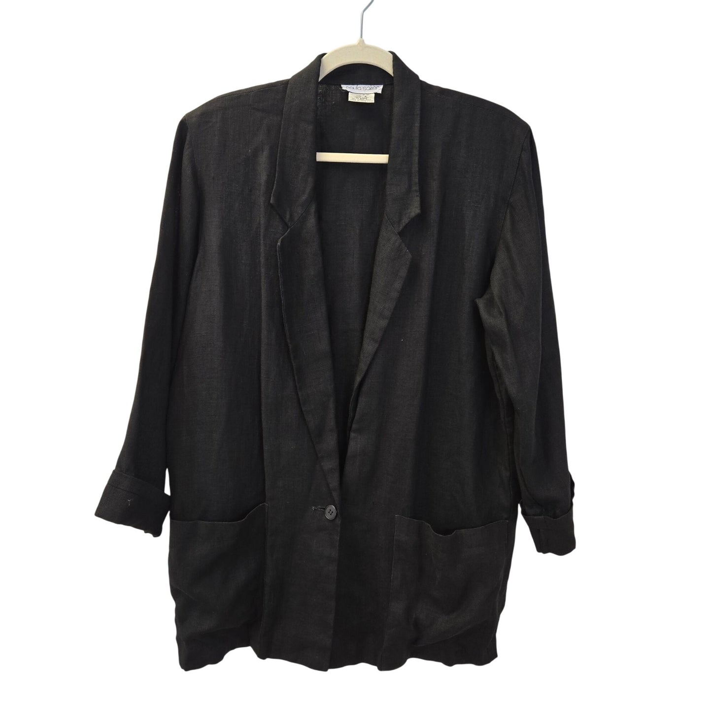 Paula Saker 100% Linen One Button Longline 3/4 Sleeve Blazer Size 8