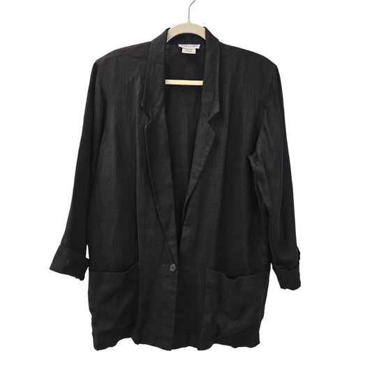 Paula Saker 100% Linen One Button Longline 3/4 Sleeve Blazer Size 8