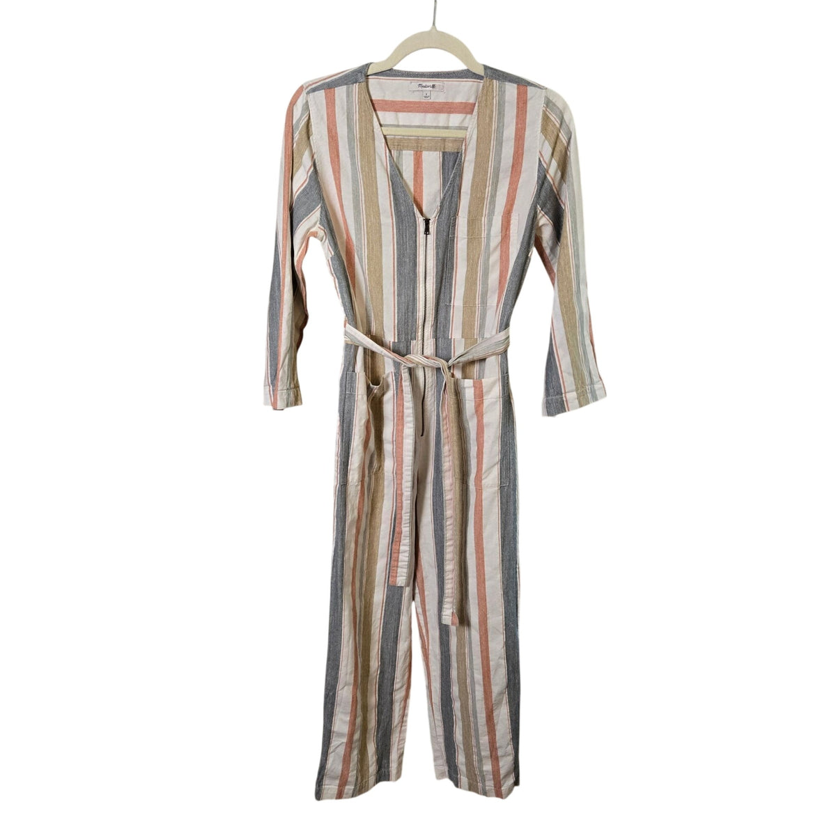 NWOT Madewell V-Neck Tie Waist Striped Jumpsuit Size 2