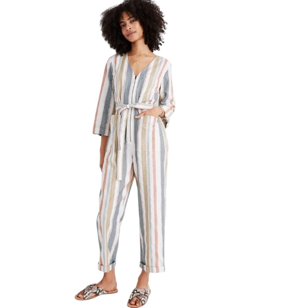 NWOT Madewell V-Neck Tie Waist Striped Jumpsuit Size 2