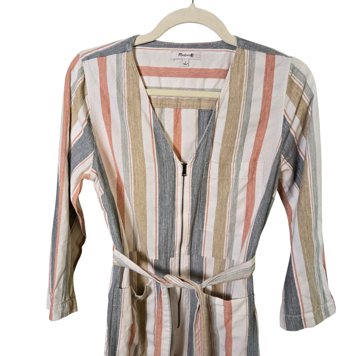 NWOT Madewell V-Neck Tie Waist Striped Jumpsuit Size 2