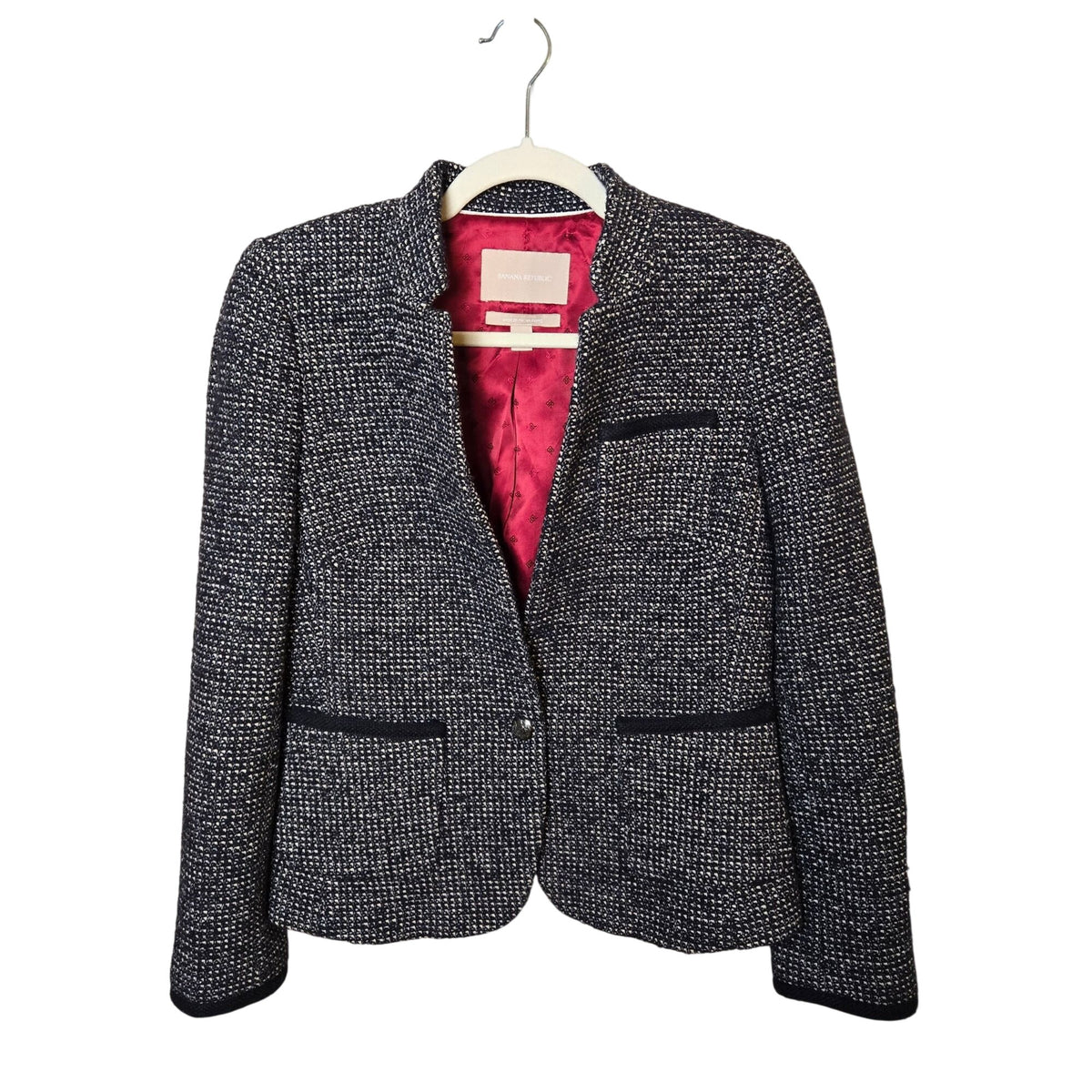 Banana Republic Wool Blend Tweed One Button Blazer Jacket Size 8