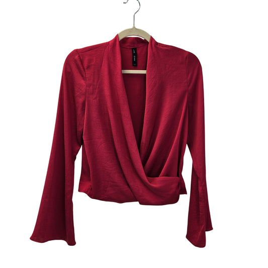 MNG Mango Silky Bell Sleeve Wrap Blouse Size 2