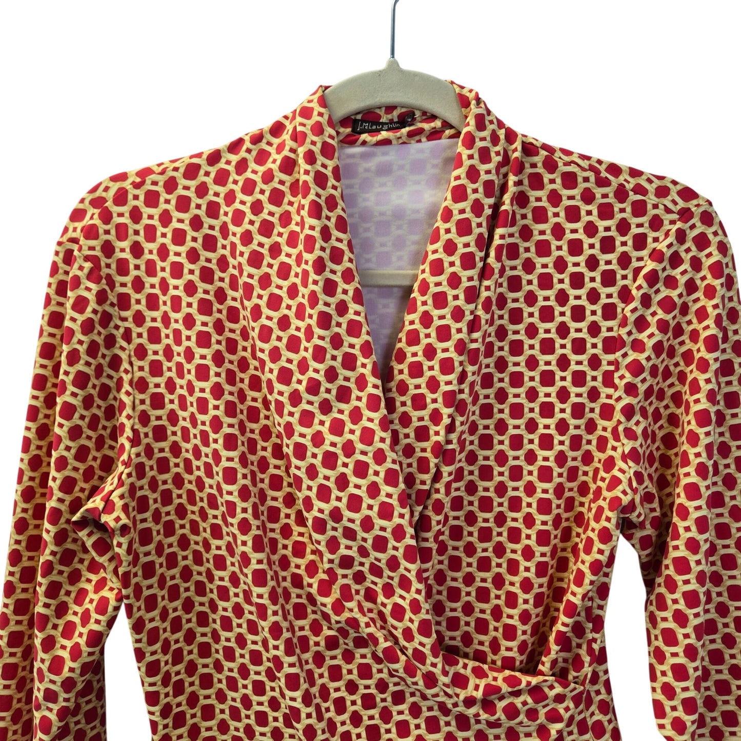 J. McLaughlin Catalina Cloth Graphic Chain Print Faux Wrap Top Size Small