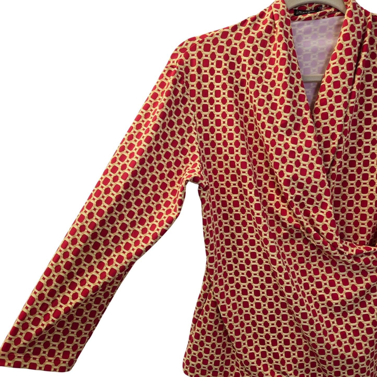 J. McLaughlin Catalina Cloth Graphic Chain Print Faux Wrap Top Size Small