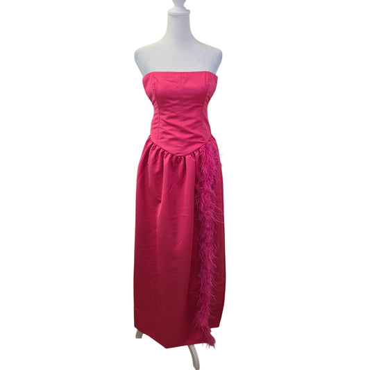 NWT WeWoreWhat Duchess Satin Corset Feather Trim Maxi Gown Dress Size 2