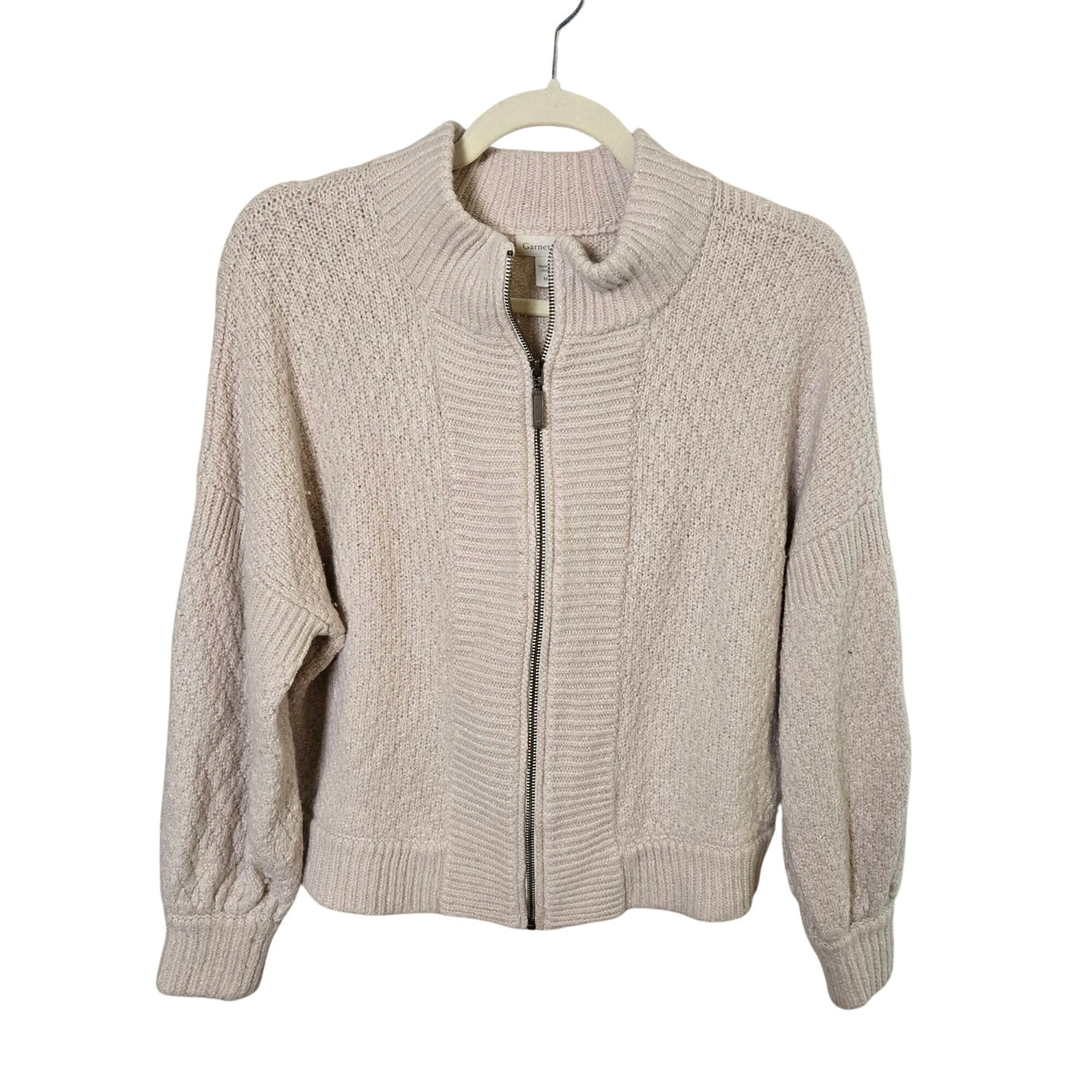 Garnet Hill Wool & Linen Woven Full Zip Cardigan Sweater Size Medium