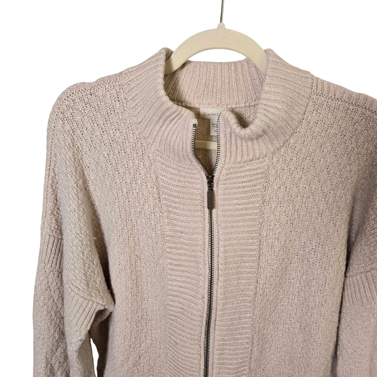 Garnet Hill Wool & Linen Woven Full Zip Cardigan Sweater Size Medium