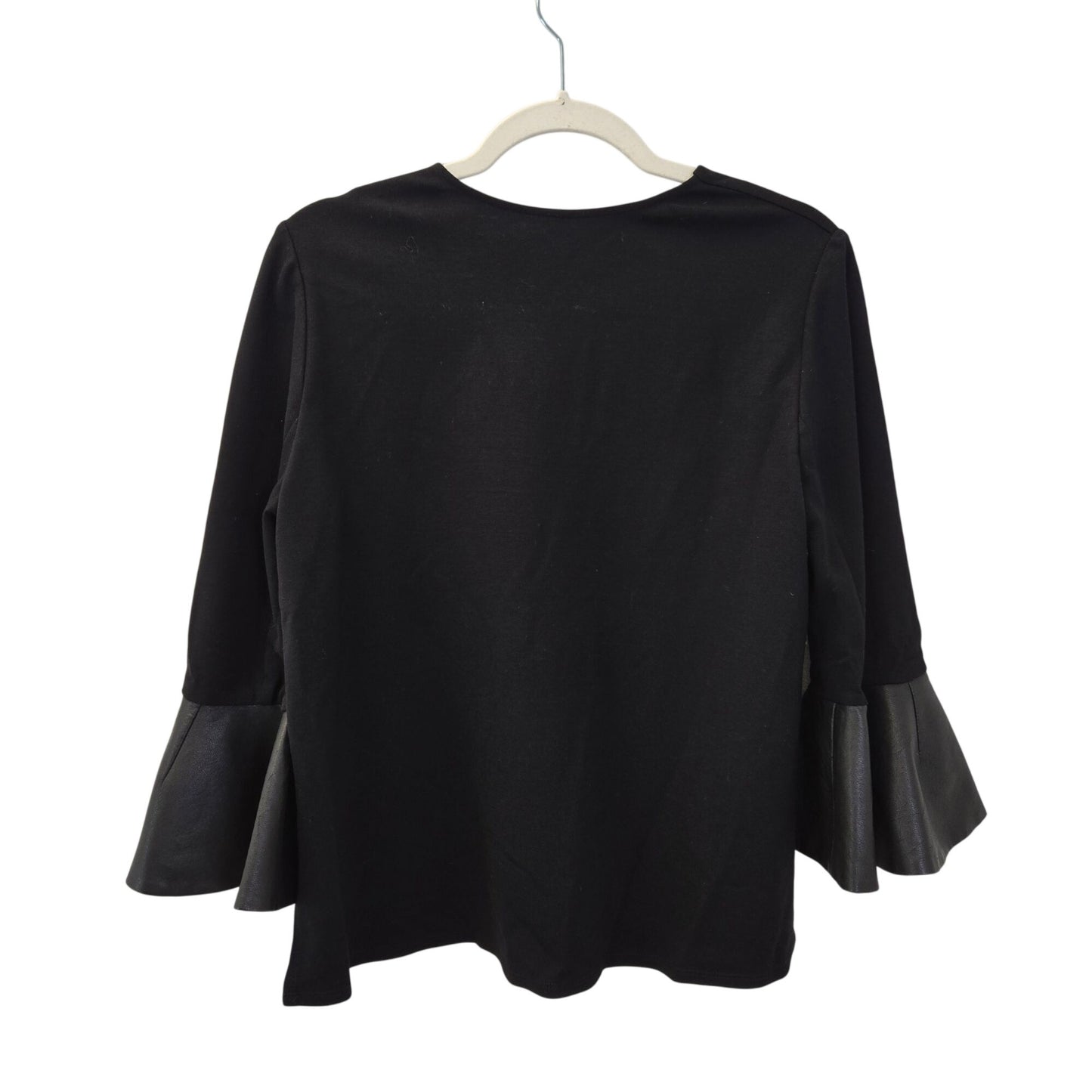 BCBGMaxAzria Vegan Leather Trim Bell Sleeve Boho Top Size Small