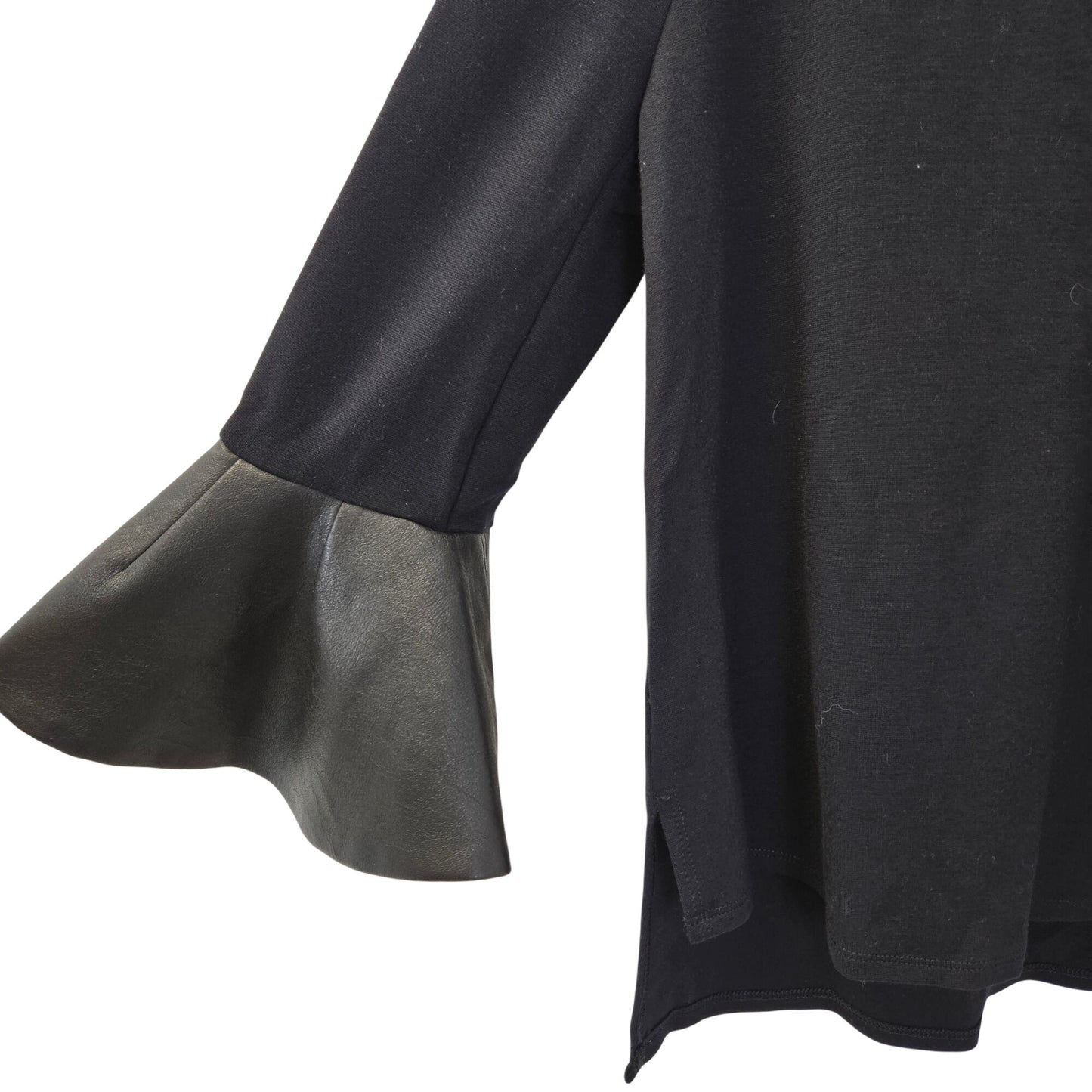 BCBGMaxAzria Vegan Leather Trim Bell Sleeve Boho Top Size Small