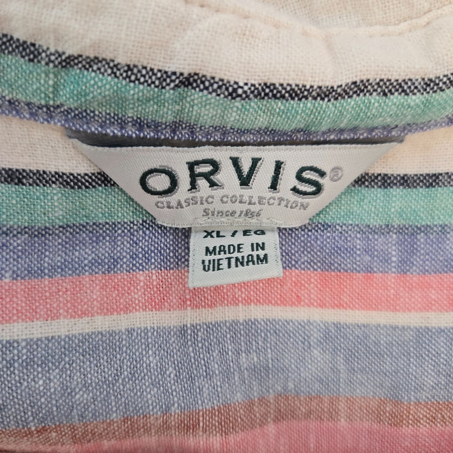 Orvis Striped Linen Blend Cap Sleeve Button Down Shirt Size XL