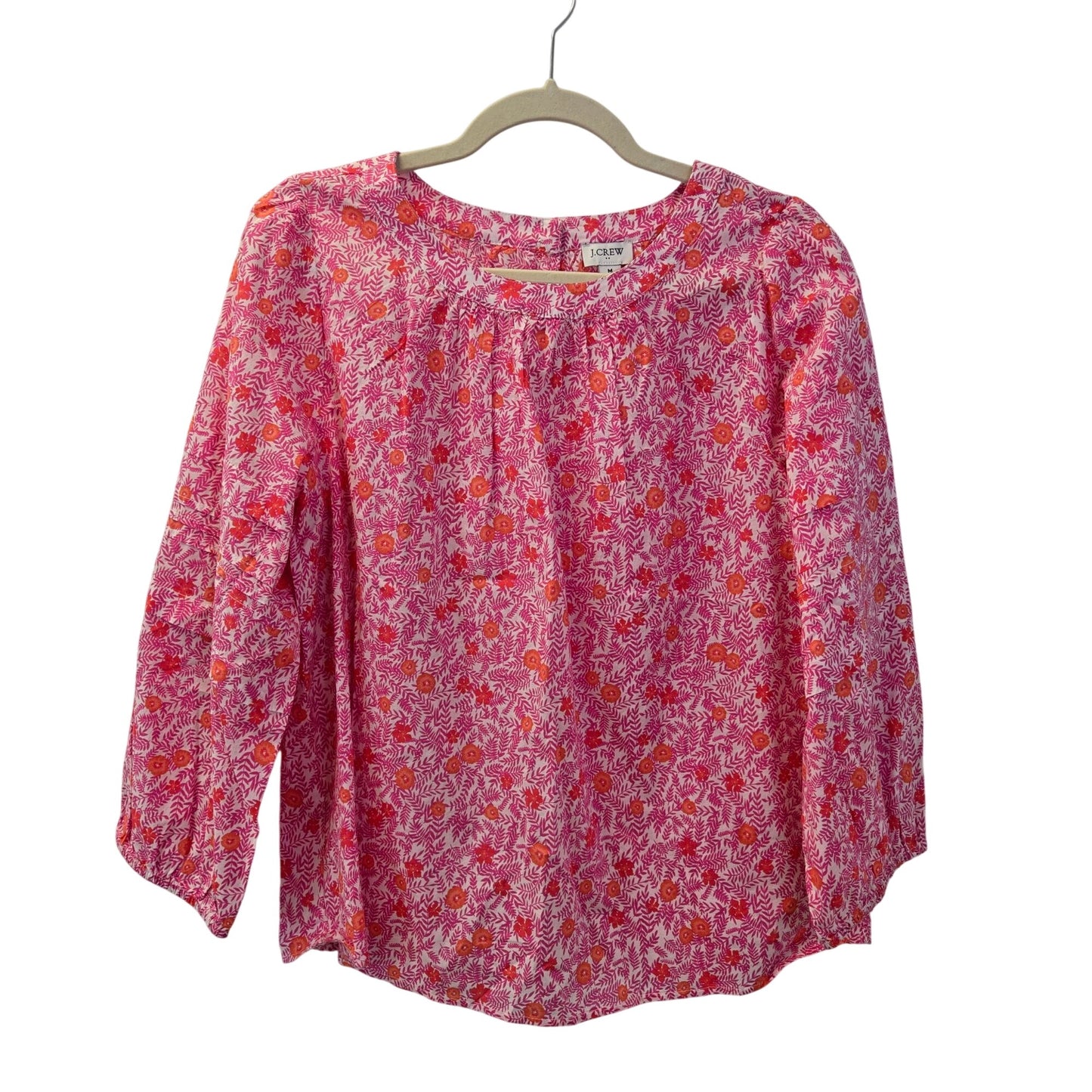 NWT J. Crew Factory Floral Printed Puff Sleeve Pintuck Top Size Medium