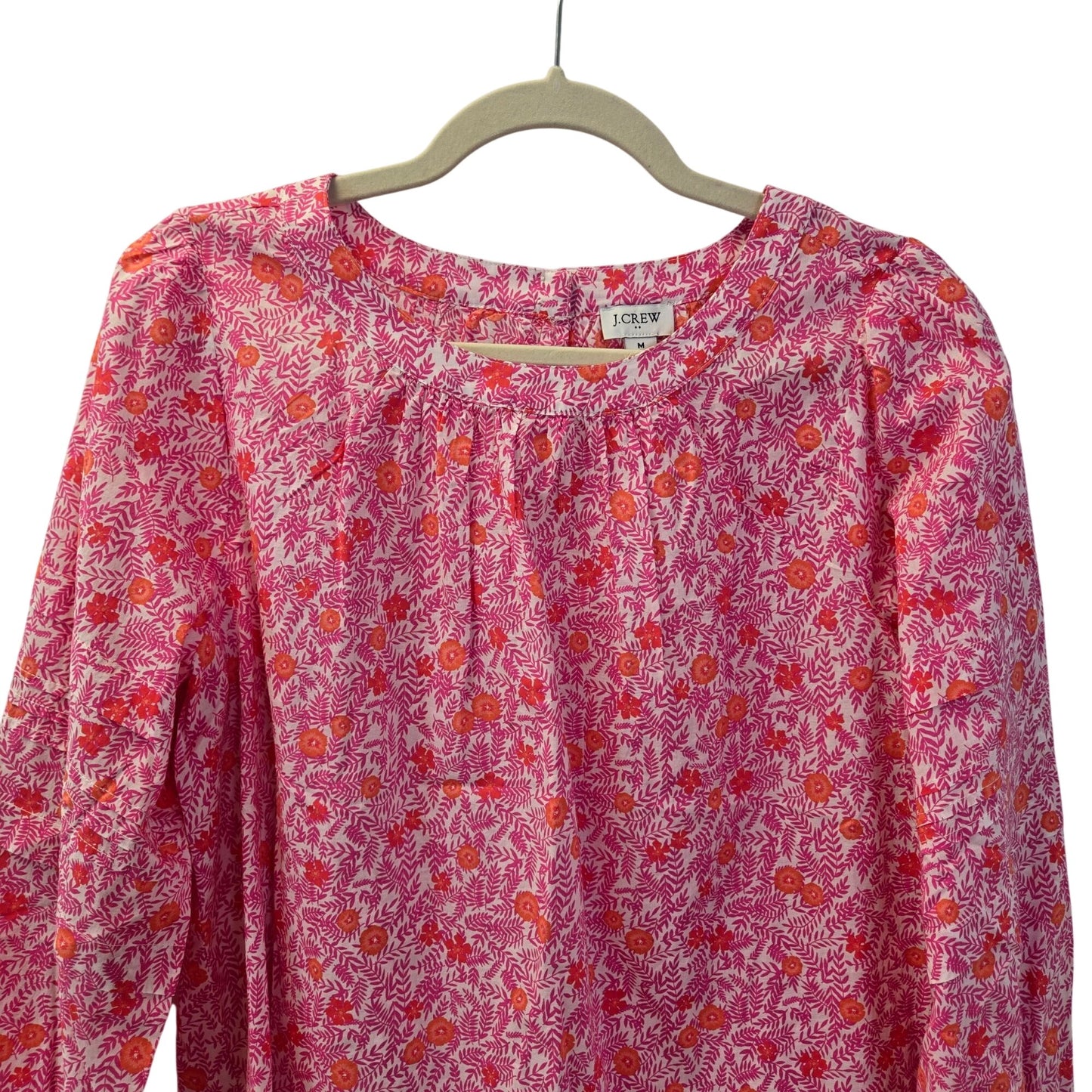 NWT J. Crew Factory Floral Printed Puff Sleeve Pintuck Top Size Medium