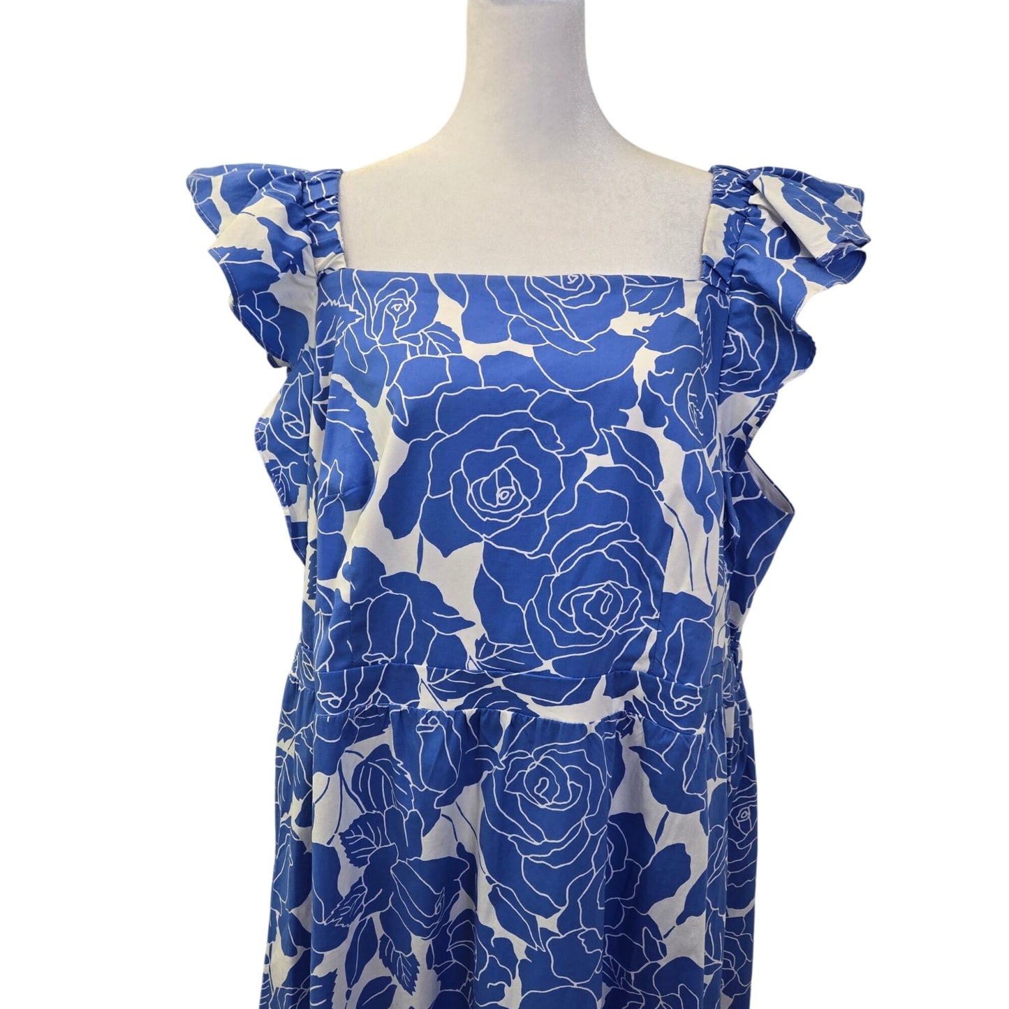 London Times Womens Square Neck Floral Ruffle Sleeve Maxi Dress Size 18W