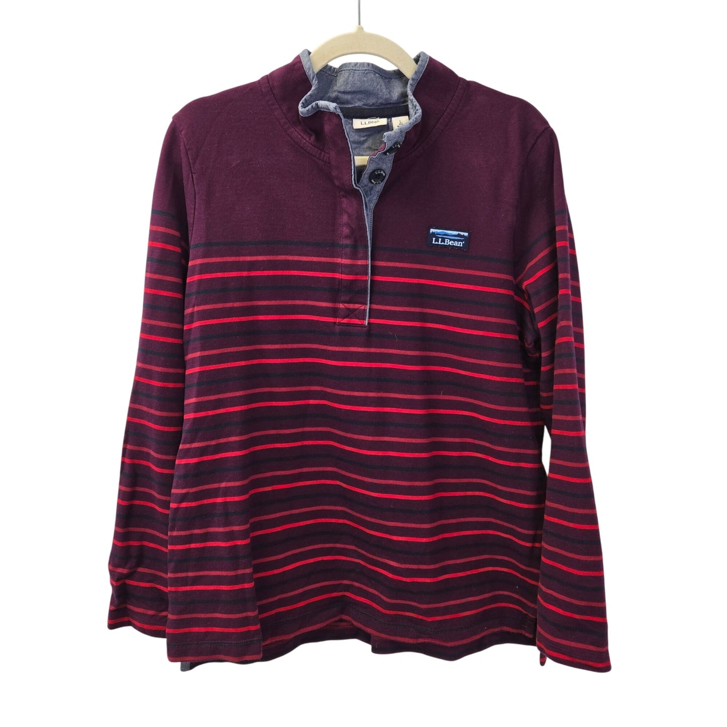 L.L. Bean Striped Half Button Cotton Rugby Shirt  Size Large