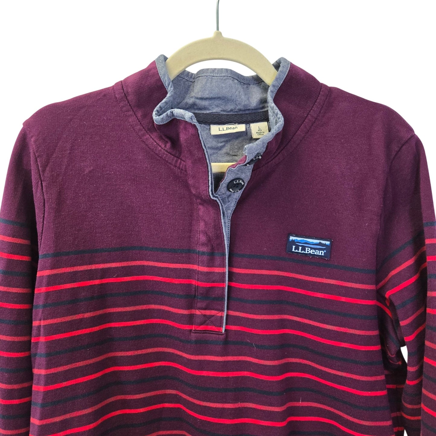 L.L. Bean Striped Half Button Cotton Rugby Shirt  Size Large