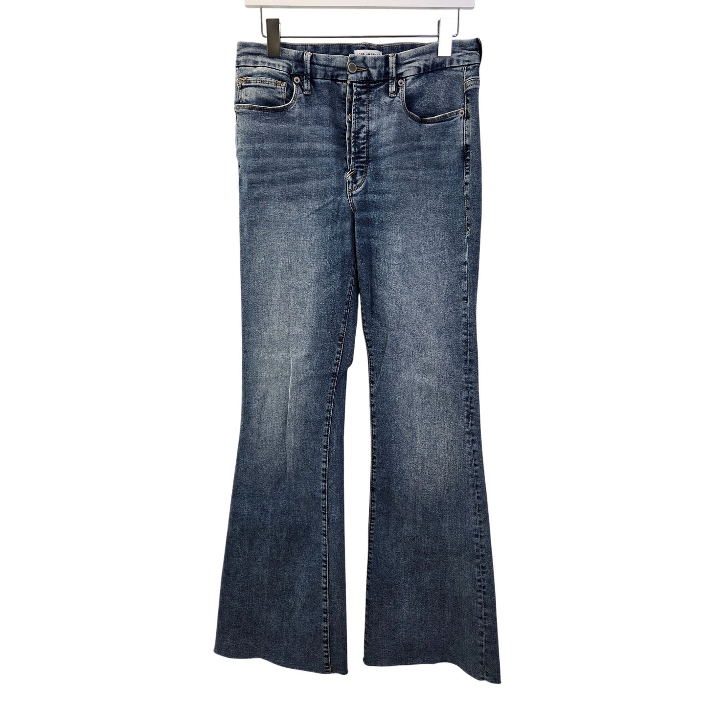 Good American Good Legs Flare Wide-Leg Raw Hem Jeans Size 30