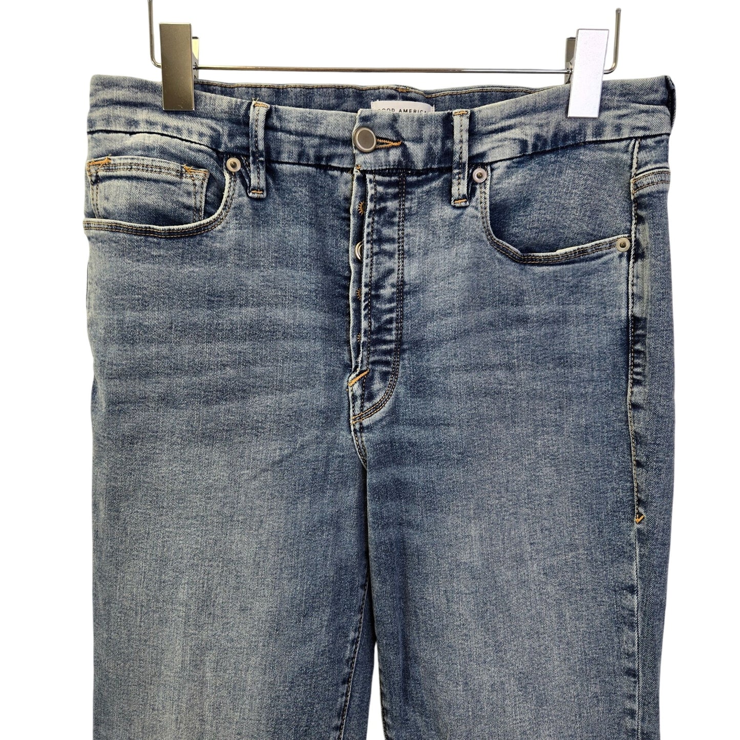 Good American Good Legs Flare Wide-Leg Raw Hem Jeans Size 30