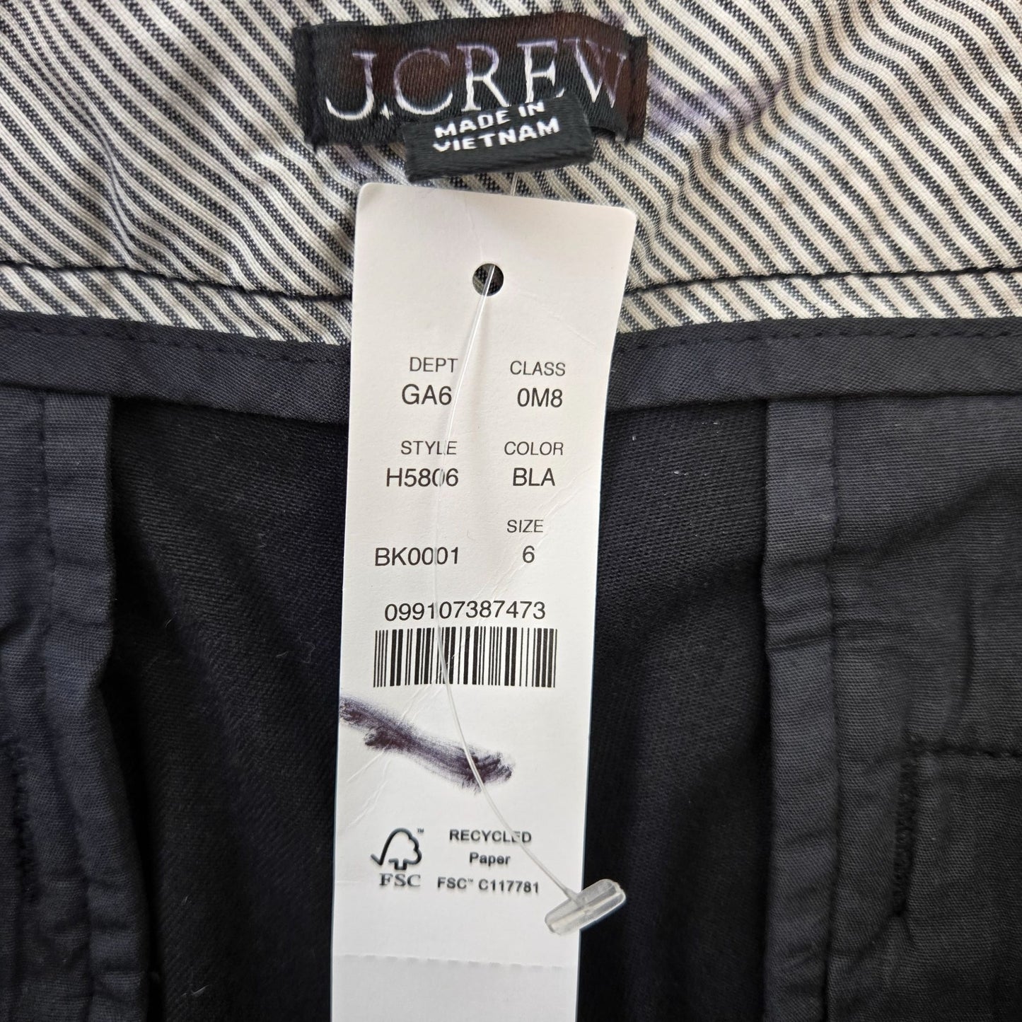 NWT J. Crew 4" Chino Short in Black Size 6