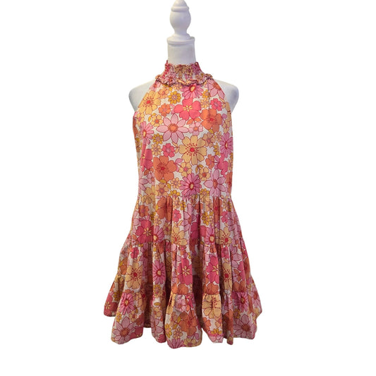 Alexia Admor Molly Wildflowers Smocked Halter Tiered Hem Boho Dress Size 6