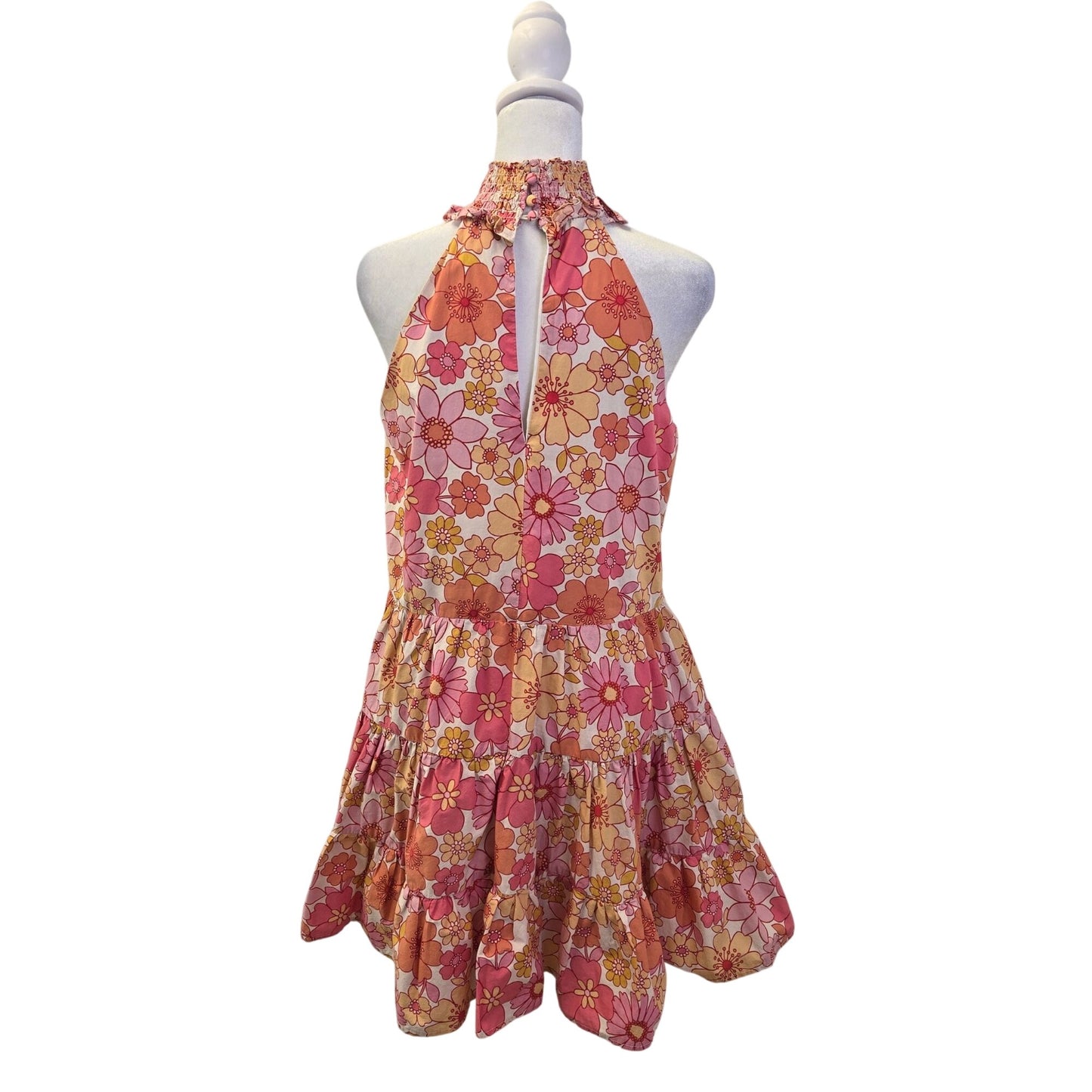 Alexia Admor Molly Wildflowers Smocked Halter Tiered Hem Boho Dress Size 6