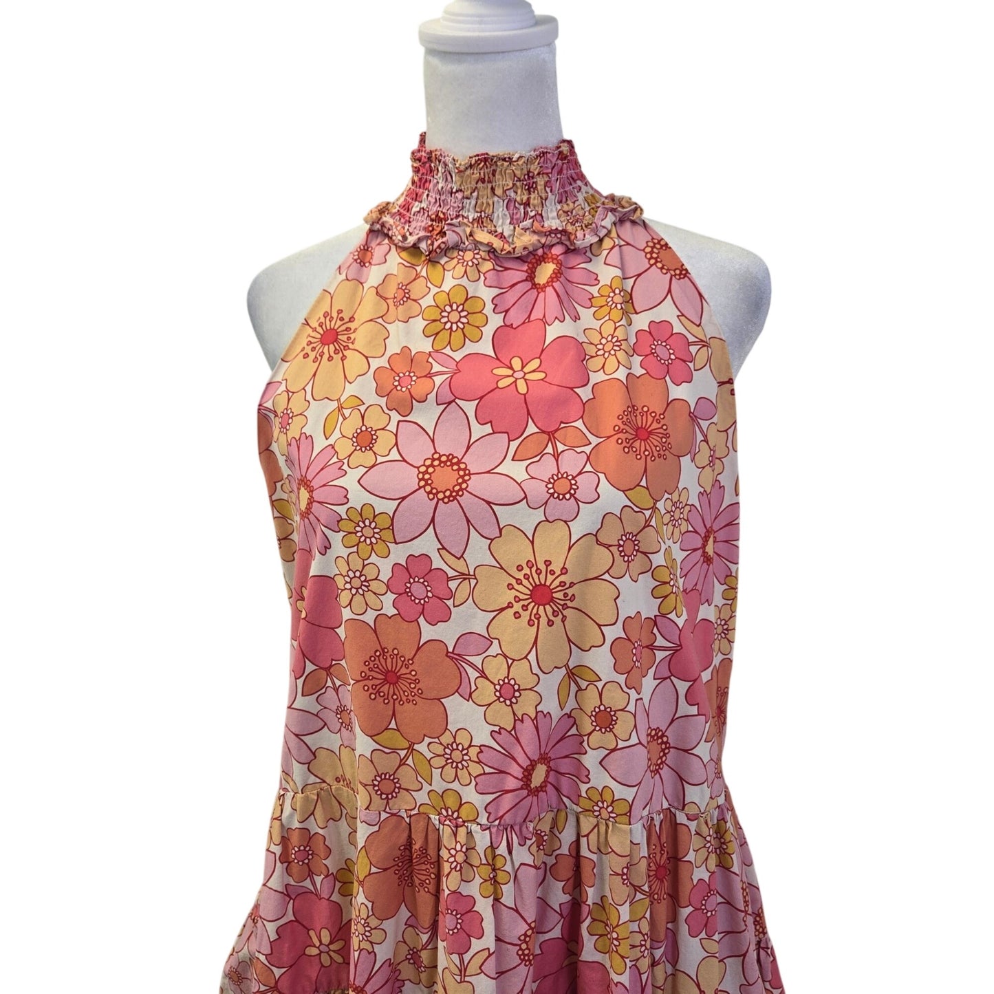 Alexia Admor Molly Wildflowers Smocked Halter Tiered Hem Boho Dress Size 6